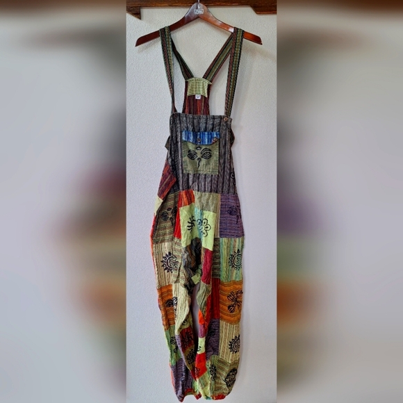 NWT Harem Boho Patchwork Overalls Handmade Gheri Fabric Womens Size 2XL - Picture 1 of 11